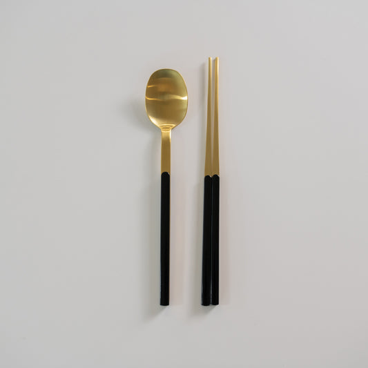 GOLD CHARM SPOON AND CHOPSTICK SET